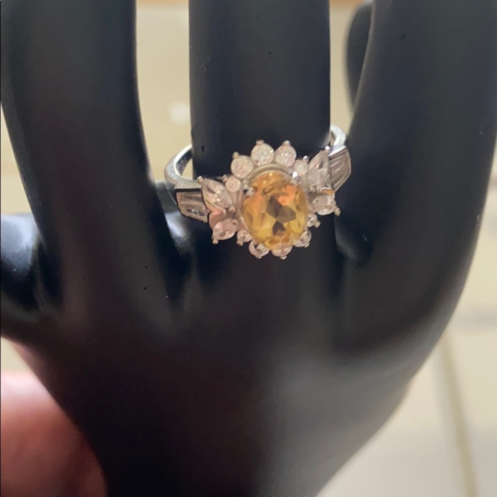 .925 Sterling Silver Natural Citrine ring.